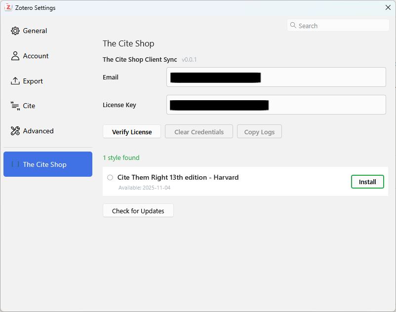The Cite Shop - Cite Them Right 13 - Install style in client sync
