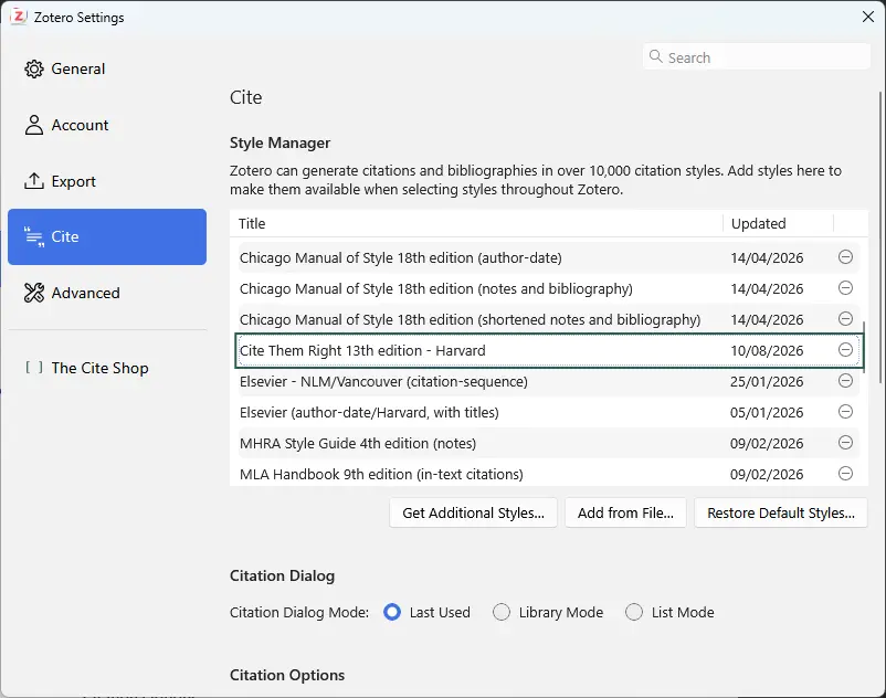 The Cite Shop - Cite Them Right 13 - Style installed in Cite